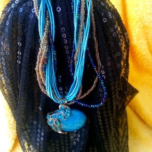 Handcrafted Retro Blue Sapphire  Pendant Bohemian Rhinestone Blue Jade Necklace